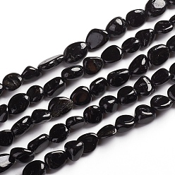 Tourmaline Natural Black Tourmaline Beads Strands, Tumbled Stone, Nuggets, 6.5~9.5x5.5~7.5x3.5~5.5mm, Hole: 0.8mm, about 50pcs/Strand, 15.67 inch(39.8cm)