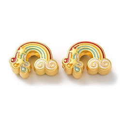 Colorful Rack Plating Alloy Enamel European Beads, Large Hole Beads, Cadmium Free & Lead Free, Rainbow with Cloud, Matte Gold Color, Colorful, 11x15x7.5mm, Hole: 4.5mm
