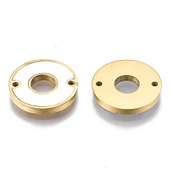 Chapado en Oro Real de 14K 304 conectores de eslabones de acero inoxidable, con la cáscara, plano y redondo, color de concha, real 14 k chapado en oro, 12x1.5 mm, agujero: 0.9 mm
