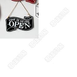 Black CREATCABIN Printed Natural Wooden Door Hanging Decoration for Front Door Decoration, with Hemp Rope, Word Come In, We Are Open, Black, 10-1/4 inch(26cm)