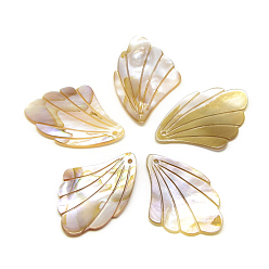 Light Goldenrod Yellow Freshwater Shell Pendants, Feather, Light Goldenrod Yellow, 31~37x22~25x2~2.5mm, Hole: 1~2mm