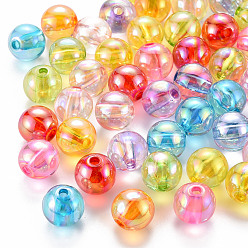 Couleur Mélangete Perles acryliques transparentes, de couleur plaquée ab , ronde, couleur mixte, 12x11mm, Trou: 2.5mm, environ566 pcs / 500 g
