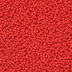 Naranja Rojo 8/0 calificar unas cuentas redondas de semillas de vidrio, pintura para hornear, rojo naranja, 3x2 mm, agujero: 1 mm, sobre 10000 unidades / libra