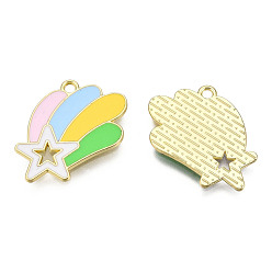 Colorful Alloy Enamel Pendants, Cadmium Free & Lead Free, Star with Rainbow, Golden, Colorful, 20.5x22.5x1.3mm, Hole: 1.6mm