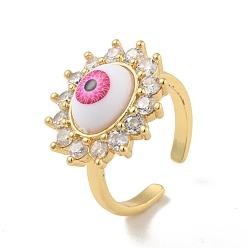 Rosa Caliente Sol de zirconia cúbica con anillo abierto de mal de ojo con acrílico, joyas de latón chapado en oro real 18k para mujer, sin plomo y cadmio, color de rosa caliente, tamaño de EE. UU. 6 1/2 (16.9 mm)