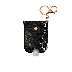 Black Plastic Hand Sanitizer Bottle with PU Leather Cover, Portable Travel Squeeze Bottle Keychain Holder, Snake Skin Pattern, Black, 100x70mm
