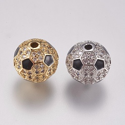 Couleur Mélangete Micro en laiton pavent des perles cubes de zircone, avec l'émail, ronde, noir et clair, couleur mixte, 9.5mm, Trou: 1mm