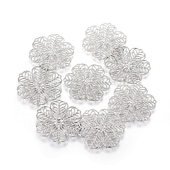 Stainless Steel Color 304 Stainless Steel Filigree Joiners, Flower, Stainless Steel Color, 29.5~30x0.5mm, Hole: 1mm and 2mm