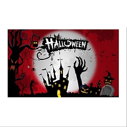 Coloré Tissu de fond de bannière halloween en polyester, décors de photographie d'halloween décorations de fête, rectangle avec le modèle du château, colorées, 1794x1080x0.01mm, Trou: 10mm