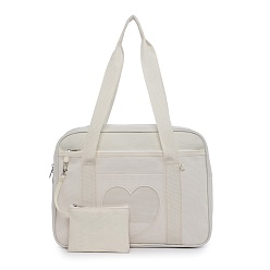 Cornsilk Nylon Shoulder Bags, Rectangle Women Handbags, with Zipper Lock & Heart Clear PVC Windows, Cornsilk, 36x26x13cm