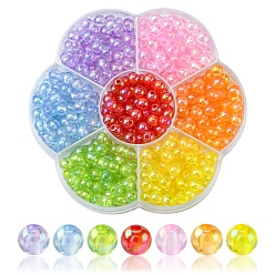 Couleur Mélangete 490pcs 7 couleurs perles acryliques transparentes, de couleur plaquée ab , ronde, couleur mixte, 6x5mm, Trou: 1.8mm, à propos 70pcs / couleur