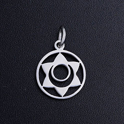 Stainless Steel Color 201 Stainless Steel Pendants, with Jump Rings, Svadhisthana Chakra, Stainless Steel Color, 13x11x1mm, Jump Ring: 5x0.8mm, Hole: 3mm