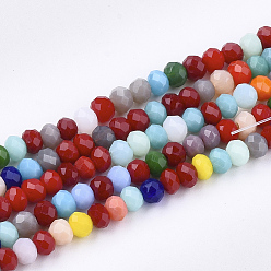 Couleur Mélangete Chapelets de perles en verre, facette, rondelle, couleur mixte, 3x2mm, Trou: 1mm, Environ 195~198 pcs/chapelet, 16.1 pouce