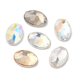 Mixed Color K5 Glass Rhinestone Cabochons, Flat Back & Back Plated, Faceted, Oval, Mixed Color, 10x7x3.5mm