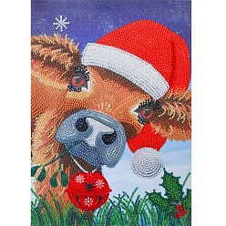 Cattle DIY Diamond Painting Kits, including Resin Rhinestones, Diamond Sticky Pen, Tray Plate and Glue Clay, Christmas Theme, Cattle Pattern, 400x300mm
