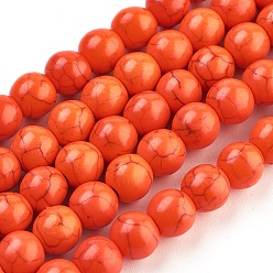 Rouge Orange Perles synthétiques turquoise brins, teint, ronde, rouge-orange, 4mm, Trou: 1mm, Environ 110 pcs/chapelet, 15.6 pouce