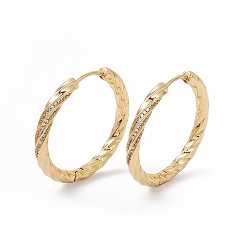 Clear Cubic Zirconia Twist Hoop Earrings, Real 18K Gold Plated Brass Jewelry for Women, Cadmium Free & Nickel Free & Lead Free, Clear, 30.5x31x3mm, Pin: 0.9mm