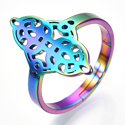 Rainbow Color Chapado iónico (ip) 304 anillo ajustable de nudo marinero de acero inoxidable, anillo de banda ancha ahuecado para mujer, color del arco iris, tamaño de EE. UU. 6 1/2 (16.9 mm)