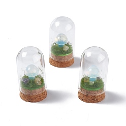 Opalite Décoration présentoir champignon opalite avec couvercle cloche dôme verre, Ornements de cloche de base en liège pour la décoration de la maison, 30x57.5mm