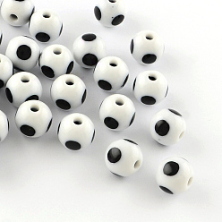 White Dot Pattern Opaque Acrylic Beads, Round, White, 16x15mm, Hole: 3mm, about 220pcs/500g