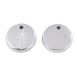 Libra 316 Surgical Stainless Steel Charms, Flat Round with Constellation, Stainless Steel Color, Libra, 10x2mm, Hole: 1mm