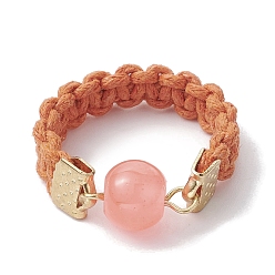 Light Salmon Glass Round Ball Braided Bead Style Finger Ring, with Waxed Cotton Cords, Light Salmon, Inner Diameter: 18mm