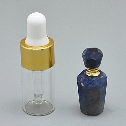 Lapis Lazuli Pendentifs de bouteille de parfum ouvrable en lapis-lazuli naturel, avec des résultats en laiton et des bouteilles d'huile essentielle en verre, 29~33x14~15mm, trou: 0.8 mm, capacité de la bouteille en verre: 3 ml (0.101 fl. oz), capacité des pierres précieuses: 1 ml (0.03 fl. oz)