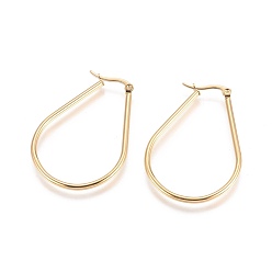 Golden 304 Stainless Steel Hoop Earrings, Hypoallergenic Earrings, teardrop, Golden, 12 Gauge, 48x33x2mm, Pin: 0.6mm