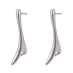 Platinum Rhodium Plated 925 Sterling Silver Stud Earring Findings, with Bar Links and Ice Pick Pinch Bail, with 925 Stamp, Platinum, 24x3mm, Pin: 0.8mm and 1mm