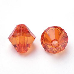Naranja Rojo Abalorios de acrílico transparentes, bicono, rojo naranja, 6x5.5 mm, agujero: 1.5 mm, Sobre 6120 unidades / 500 g