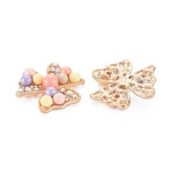 Colorful Rack Plating Alloy Cabochons, with Crystal AB Rhinestone and Acrylic, Faceted, Cadmium Free & Lead Free, Light Gold, 3-Petal Flower, Colorful, 32.5x36x8mm