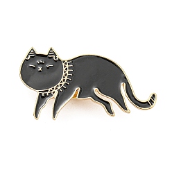 Black Cat Shape Enamel Pins, Light Gold Alloy Brooch for Backpack Clothes, Black, 26x48x2mm