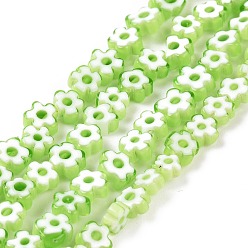 Vert Clair Main millefiori perles de verre brins, fleur, vert clair, 3.7~5.6x2.6mm, trou: 1mm, environ 88~110 pcs/chapelet, 15.75'' (40 cm)
