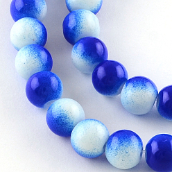 Bleu Deux couleurs rangées de perles de verre peinte cuisson, ronde, bleu, 8mm, Trou: 1.3~1.6mm, Environ 104 pcs/chapelet, 32.7 pouce