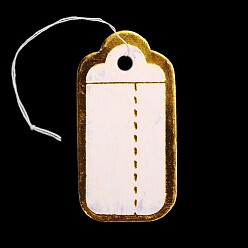 Verge D'or Bijoux rectangle étiquettes de prix du papier d'affichage, avec cordon de coton, or, 26x14x0.2mm, trou: 2 mm, 500 PCs / sac