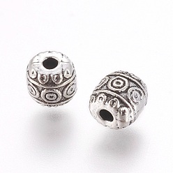 Argent Antique Perles en alliage de baril de style tibétain, sans cadmium et sans plomb, argent antique, 7x6.5mm, trou: 2 mm, environ 1470 pcs / 1000 g