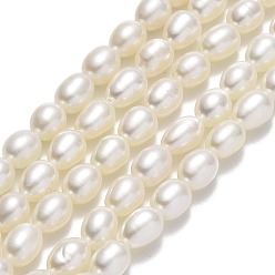 Lino Hilos de perlas de agua dulce cultivadas naturales, arroz, lino, 6~6.5x4.5~5 mm, agujero: 0.7 mm, sobre 61~62 unidades / cadena, 15.55'' (39.5 cm)