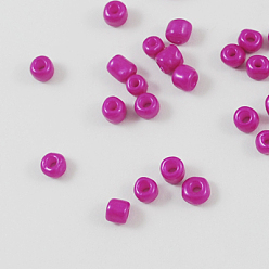 Magenta Hornear bolas de semillas de vidrio de pintura, magenta, 8/0, 3 mm, agujero: 1 mm, sobre 10000 unidades / bolsa