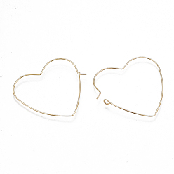 Real 18K Gold Plated Brass Earring Hooks, Heart, Nickel Free, Real 18K Gold Plated, 20 Gauge, 37~38x39~40x0.8mm, Pin: 0.8mm
