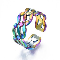 Rainbow Color 304 anillo de puño envuelto en ondas de acero inoxidable, Anillo abierto de color arcoíris para mujer., tamaño de EE. UU. 7 (17.3 mm)
