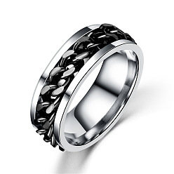 Negro Cadenas de acero de titanio con anillo giratorio para el dedo., Anillo giratorio para calmar la preocupación y la meditación., negro, tamaño de EE. UU. 8 1/2 (18.5 mm)