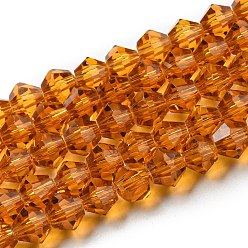 Orange Foncé Chapelets de perles en verre transparentes  , facette, Toupie, orange foncé, 4x4mm, Trou: 0.8mm, Environ 87~98 pcs/chapelet, 12.76~14.61 pouce (32.4~37.1 cm)