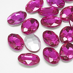 Rose Pointed Back Glass Rhinestone Cabochons, Back Plated, Faceted, Oval, Rose, 18x13x5.5mm