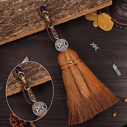 Amethyst Natural Amethyst Witch Altar Broom, Miniature Wicca Brush, Mane Broomstick for Magic Ceremonial, Halloween Wiccan Ritual, with Alloy Wing, 290x135mm