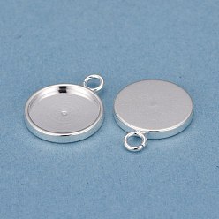 Silver 201 Stainless Steel Pendant Cabochon Settings, Plain Edge Bezel Cups, Flat Round, Silver, Tray: 12mm, 18x14x2mm, Hole: 2.5mm