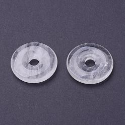 Cristal de cuarzo Colgantes de cristal de cuarzo naturales, colgantes de cristal de roca, donut / pi disc, ancho de la rosquilla: 11.5~12 mm, 29~30x5~6 mm, agujero: 6 mm