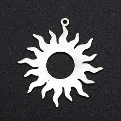 Stainless Steel Color 201 Stainless Steel Solar Eclipse Pendants, Laser Cut, Sun, Stainless Steel Color, 32.5x30x1mm, Hole: 1.4mm