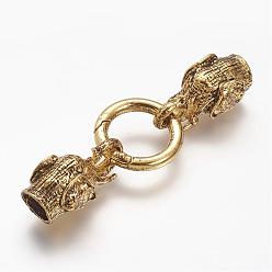 Antique Golden Alloy Spring Gate Rings, O Rings, with Cord Ends, Elephant, Antique Golden, 6 Gauge, 76mm, Hole: 8mm