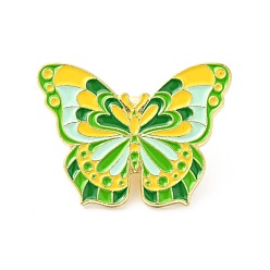 Verde de Amarillo Flor mariposa pin de esmalte, insignia de aleación chapada en oro para ropa de mochila, amarillo verdoso, 22x30x1.5 mm