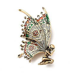 Or Antique Broche en émail papillon sirène colorée, broche en alliage pour femme, Or antique, 54x33x5mm, pin: 1 mm